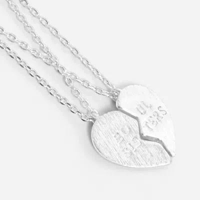Fashnzfab 2pcs - Soul Sisters Message Breakable Heart Pendant Friendship Necklaces In Silver