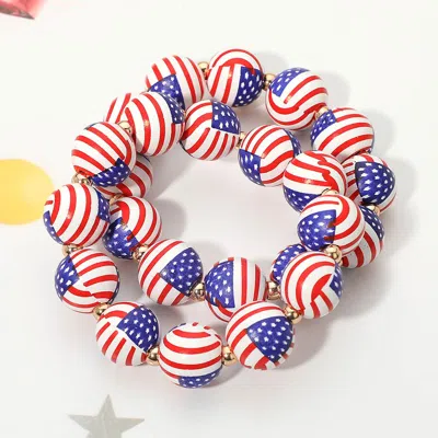 Fashnzfab 2pcs - Usa Flag Printed Beaded Stretch Bracelet In Multi