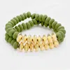 Fashnzfab 2pcs Wood Bead Stretchable Bracelets Gold, Olive Green In Multi