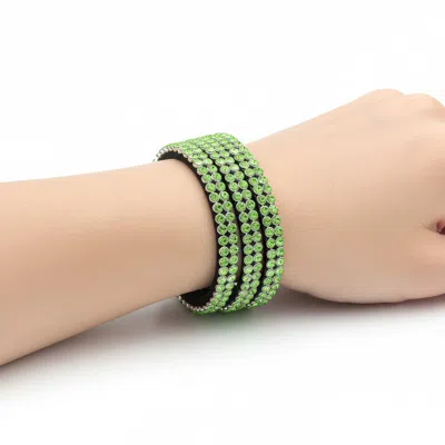 Fashnzfab 2-row Crystal Wrap Bracelet In Green