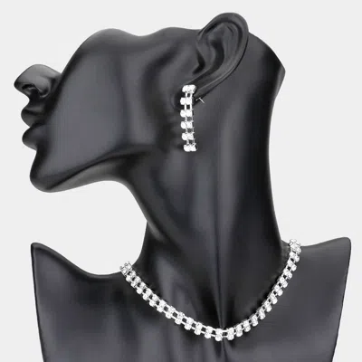 Fashnzfab 2-row Rhinestone Choker Necklace In Green
