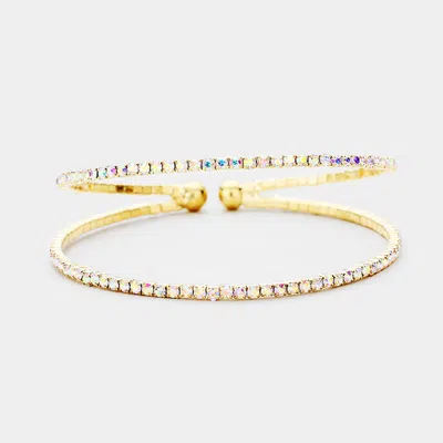 Fashnzfab 2row Split Layer Rhinestone Pave Cuff Evening Bracelet Ab, Gold