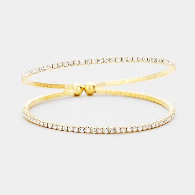 Fashnzfab 2row Split Layer Rhinestone Pave Cuff Evening Bracelet Clear, Gold In Multi