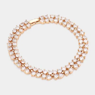 Fashnzfab 2rows Cz Round Cluster Evening Bracelet Gold