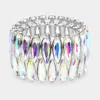 Fashnzfab 2rows Elongated Teardrop Stone Cluster Stretch Evening Bracelet Ab, Silver In Multi