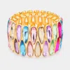 Fashnzfab 2rows Elongated Teardrop Stone Cluster Stretch Evening Bracelet Gold, Multi In Multi