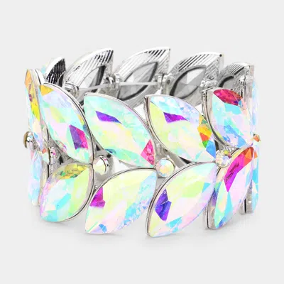 Fashnzfab 2rows Marquise Stone Cluster Stretch Evening Bracelet Ab, Silver In Multi