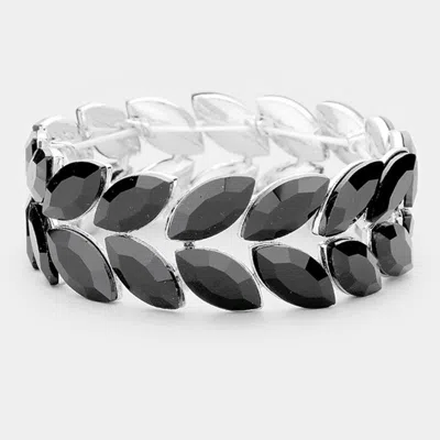 Fashnzfab 2rows Oval Crystal Stretch Evening Bracelet In Black