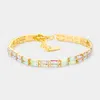 Fashnzfab 2rows Rectangle Stone Cluster Evening Bracelet Ab, Gold In Multi