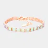 Fashnzfab 2rows Rectangle Stone Cluster Evening Bracelet Ab, Rose Gold In Multi