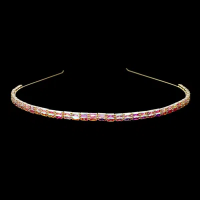 Fashnzfab 2rows Rectangle Stone Headband In Gold