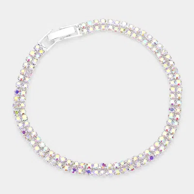 Fashnzfab 2rows Rhinestone Evening Bracelet Ab, Silver In Multi