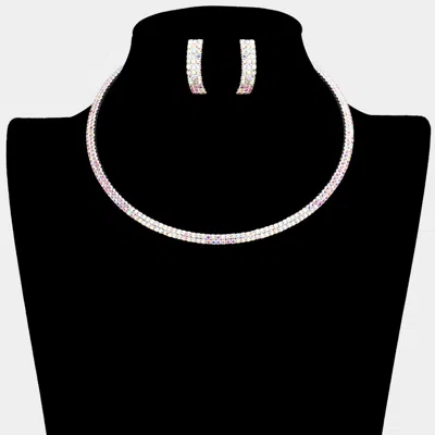 Fashnzfab 2rows Rhinestone Pave Choker Necklace In Multi