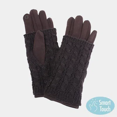 Fashnzfab 3 In 1 - Cable Knit Touch Smart Gloves In Brown