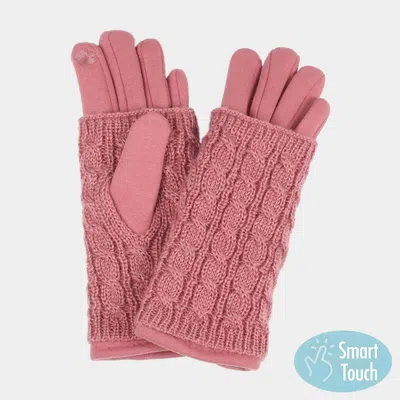 Fashnzfab 3 In 1 - Cable Knit Touch Smart Gloves In Pink