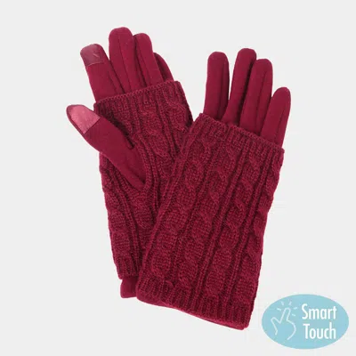 Fashnzfab 3 In 1 - Cable Knit Touch Smart Gloves In Red