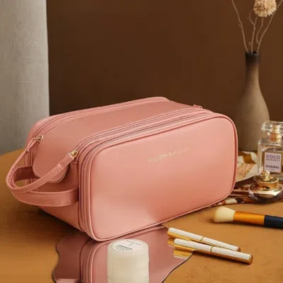 Fashnzfab 3 Layer Portable Travel Makeup Pouch Bag In Pink