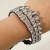 Fashnzfab 3-line Glass Bead Adjustable Bracelet Black, Clear, Rhodium In White