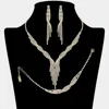 Fashnzfab 3-pcs Rhinestone Fringe Necklace Jewelry Set In Gold