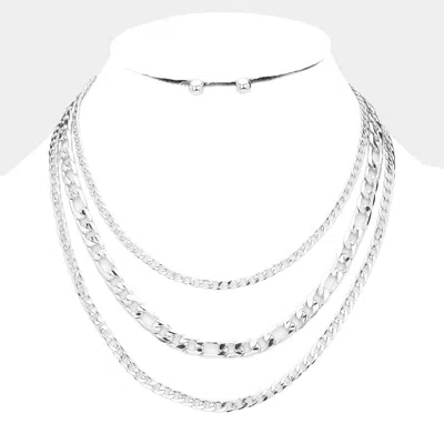 Fashnzfab 3 Row Chain Link Metal Bib Necklace In Silver