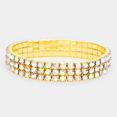 Fashnzfab 3-row Rhinestone Stretch Bracelet Ab, Gold In Multi