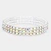 Fashnzfab 3-row Rhinestone Stretch Bracelet Ab, Silver In Multi