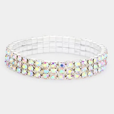 Fashnzfab 3-row Rhinestone Stretch Bracelet Ab, Silver In Multi