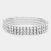 Fashnzfab 3-row Rhinestone Stretch Bracelet In Metallic