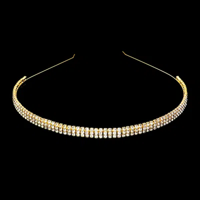 Fashnzfab 3-rows Crystal Rhinestone Headband In Gold