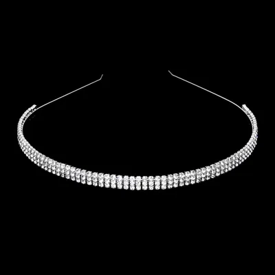 Fashnzfab 3-rows Crystal Rhinestone Headband In Silver