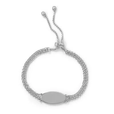 Fashnzfab 3 Strand Rhodium Plated Engravable Bolo Bracelet In Neutral