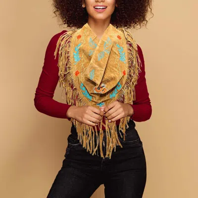 Fashnzfab 3-way Day Of The Dead Mexican Sugar Skull Suede Fringe Scarf In Multi