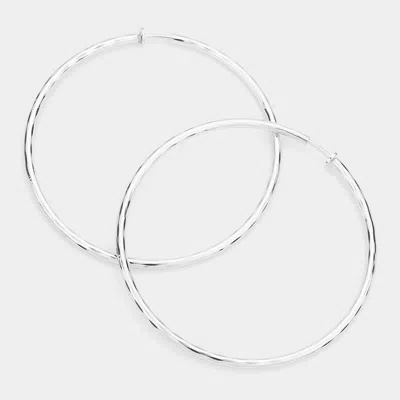 Fashnzfab 3.2 Inch Clip On Hoop Earrings In Silver