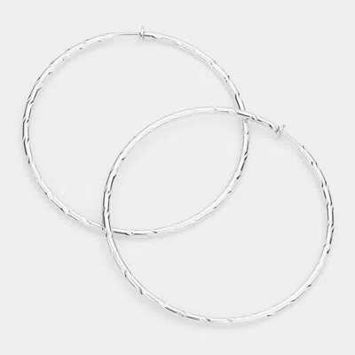 Fashnzfab 3.2 Inch Textured Metal Clip On Hoop Earrings In Silver