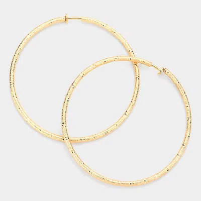 Fashnzfab 3.2 Inch Textured Metal Hoop Clip On Earrings In Gold