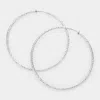 Fashnzfab 2.25" Textured Metal Hoop Clip On Earrings In Metallic