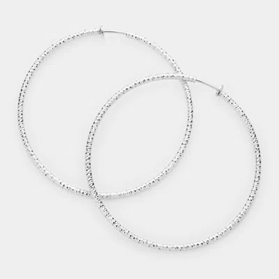 FASHNZFAB 3.2" TEXTURED METAL HOOP CLIP ON EARRINGS