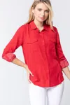 FASHNZFAB 3/4 ROLL UP SLV DOT PRINT SHIRT
