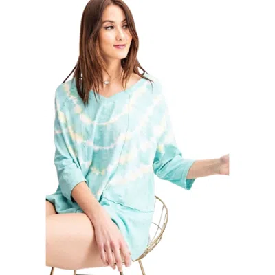 Fashnzfab 3/4 Sleeves Special Washed Boxy Cotton Slub Top In Blue