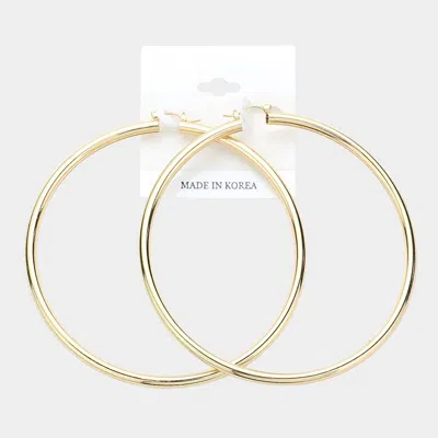 Fashnzfab 3.5" Metal Pin Catch Hoop Earrings In Gold