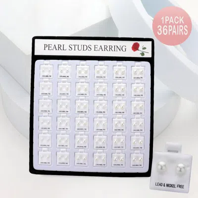 Fashnzfab 36pairs - Round Pearl Stud Earrings In White