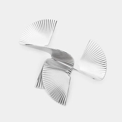 Fashnzfab Textured Metal Abstract Earrings Rhodium In Neutral