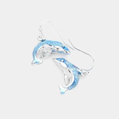 Fashnzfab 3d Dolphin Dangle Earrings In Blue