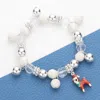 Fashnzfab 3d Enamel Metal Santa Hat Rudolph Charm Beaded Stretch Bracelet White In White