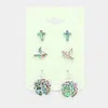 Fashnzfab 3pairs - Abalone Tree Of Life Stud Dangle Earrings - Abalone, Silver In Multi