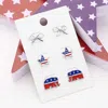 Fashnzfab 3pairs - Bow American Usa Star Republican Elephant Stud Earring Set - Multi, Rhodium In Multi
