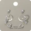 Fashnzfab 3pairs - Brass Metal Ball Stud Rhinestone Dangle Earrings In Multi