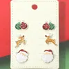 Fashnzfab 3pairs - Christmas Enamel Ornament Reindeer Santa Stud Earring Set In Multi
