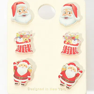 Fashnzfab 3pairs - Christmas Santa Claus Earring Set In Red
