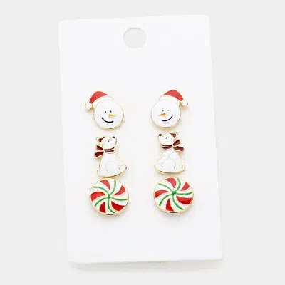 Fashnzfab 3pairs - Christmas Snowman Polar Bear Earrings In Multi